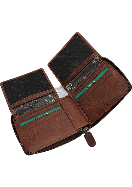 Unisex Kağıt Para ve Bol Kart Bölmeli Hakiki Eskitme Deri Cüzdan Kartlık - Tiguan Kahve fırsatları