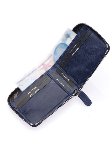 Mira Hakiki Eskitme Deri, Kağıt Para Bölmeli Unisex Cüzdan, Kartlık - Lacivert modelleri