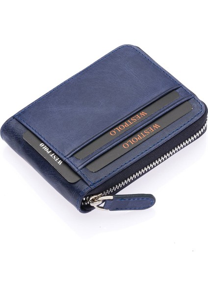 Mira Hakiki Eskitme Deri, Kağıt Para Bölmeli Unisex Cüzdan, Kartlık - Lacivert fırsatları