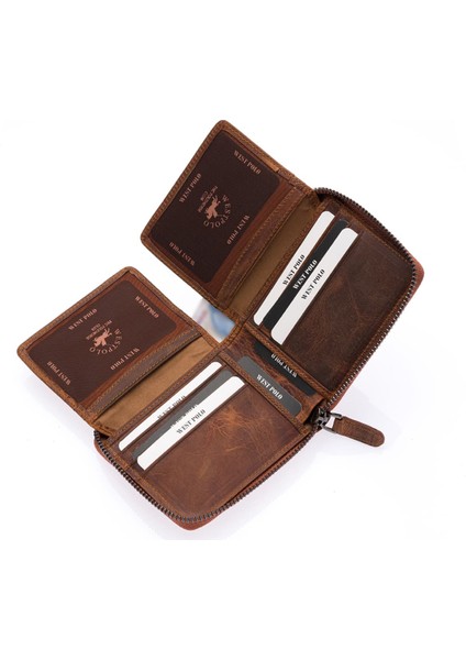 Unisex Kağıt Para ve Bozuk Para Bölmeli Hakiki Eskitme Deri Cüzdan Kartlık - G2 Taba fırsatları