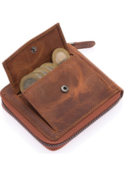 Unisex Kağıt Para ve Bozuk Para Bölmeli Hakiki Eskitme Deri Cüzdan Kartlık - G2 Taba indirimleri