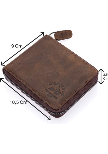 Unisex Kağıt Para ve Bozuk Para Bölmeli Hakiki Eskitme Deri Cüzdan Kartlık - G6 Kahverengi