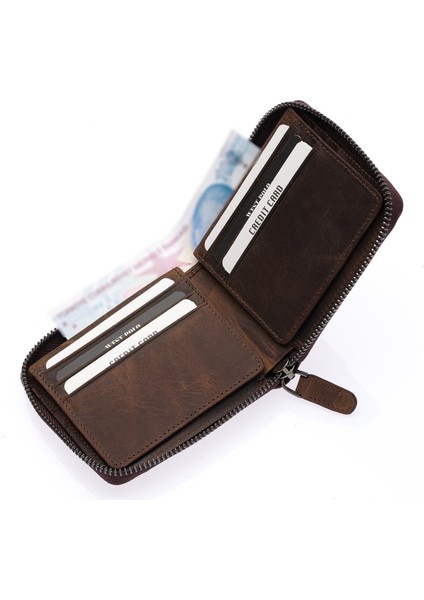 Unisex Kağıt Para ve Bozuk Para Bölmeli Hakiki Eskitme Deri Cüzdan Kartlık - G6 Kahverengi modelleri