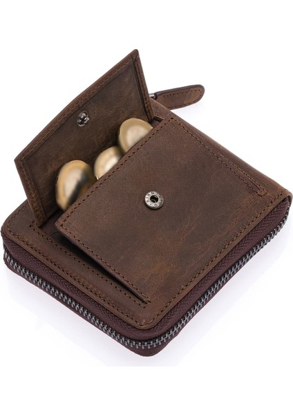 Unisex Kağıt Para ve Bozuk Para Bölmeli Hakiki Eskitme Deri Cüzdan Kartlık - G6 Kahverengi indirimleri