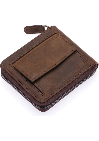 Unisex Kağıt Para ve Bozuk Para Bölmeli Hakiki Eskitme Deri Cüzdan Kartlık - G6 Kahverengi