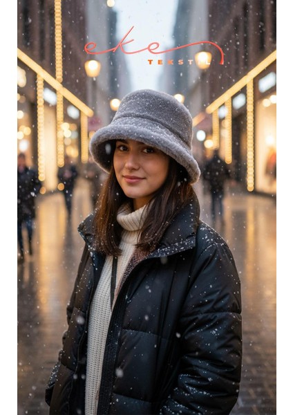 Kadın Peluş Bucket Açık Gri Renk Şapka fiyatları