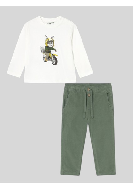 Motorcu Uzun Kol Sweat Içi Astarlı Kadife Pantolon Takım (01-04 Yaş Arası) - Çağla Yeşili