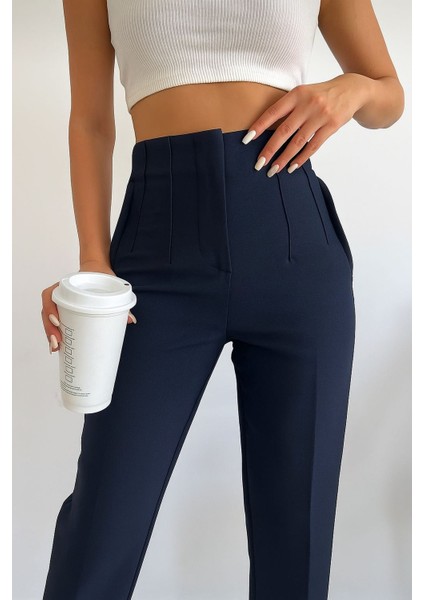 Yüksek Bel Lacivert Kadın Pantolon