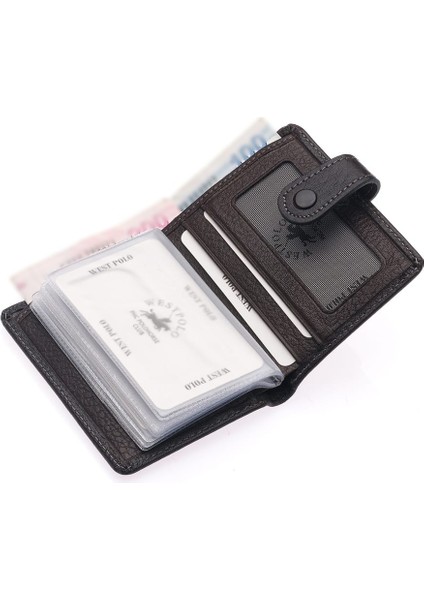 Hakiki Deri Kağıt Para ve Şeffaf Bol Kart Bölmeli Patlı Unisex Kartlık Cüzdan - Kahverengi modelleri