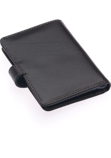 Hakiki Deri Kağıt Para ve Şeffaf Bol Kart Bölmeli Patlı Unisex Kartlık Cüzdan - Kahverengi