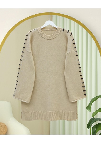 Kolları Ipli Çizgili Yumoş Triko Tunik