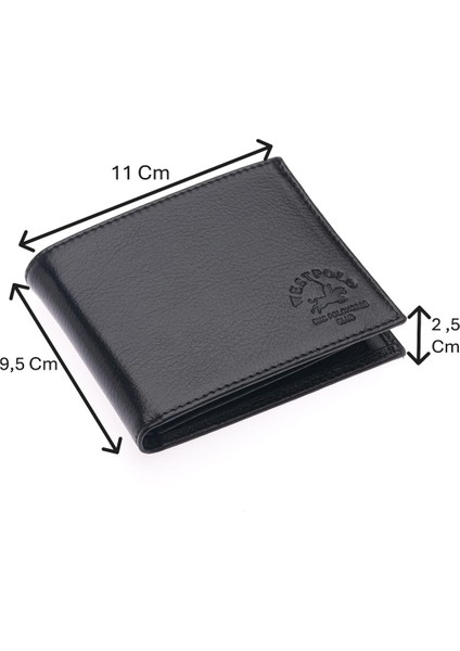 Hakiki Deri Kağıt Para, Bozuk Para ve Bol Kart Bölmeli Erkek Cüzdanı - Siyah