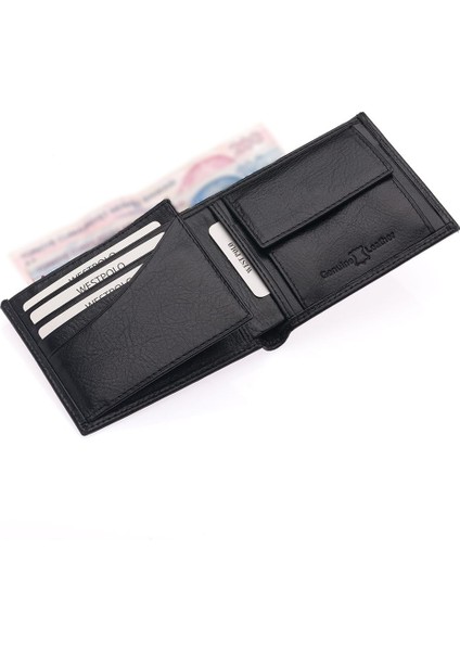 Hakiki Deri Kağıt Para, Bozuk Para ve Bol Kart Bölmeli Erkek Cüzdanı - Siyah modelleri