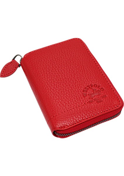 Hakiki Deri Kağıt Para ve Bol Kart Bölmeli Fermuarlı Unisex Cüzdan - Kırmızı fiyatları