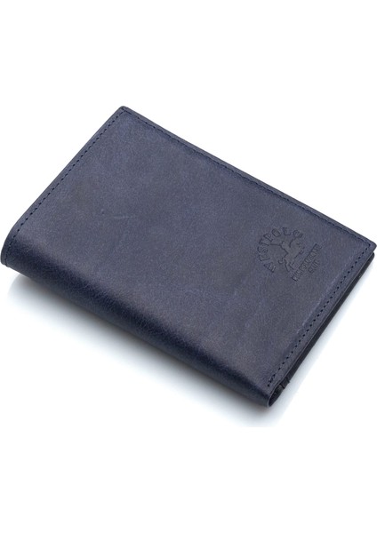 Hakiki Eskitme Deri Kağıt Para ve Bol Kart Bölmeli Unisex Cüzdan - Lacivert fiyatları
