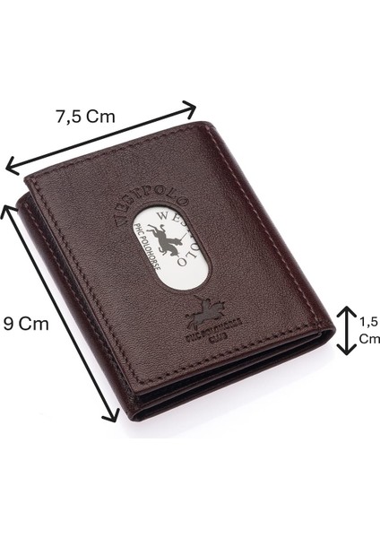 Hakiki Deri Kağıt Para ve Kart Bölmeli Unisex Cüzdan - Kahverengi