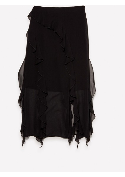 Önü ve Arkası Fırfır Detaylı Midi Şifon Etek Kadın Siyah Etek - 324A4T2VL002I indirimleri
