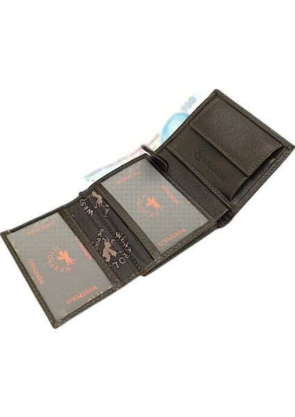 Kağıt Para ve Bozuk Para Bölmeli Hakiki Deri Erkek Cüzdanı - Yeşil fırsatları