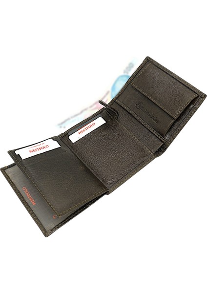 Kağıt Para ve Bozuk Para Bölmeli Hakiki Deri Erkek Cüzdanı - Yeşil indirimleri