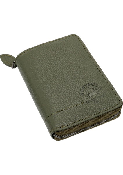 Hakiki Deri Kağıt Para ve Bol Kart Bölmeli Fermuarlı Unisex Cüzdan - Haki fiyatları