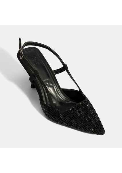 Kadın Siyah Ayarlanabilir Metal Tokalı Taşlı Abiye Ayakkabı indirimleri