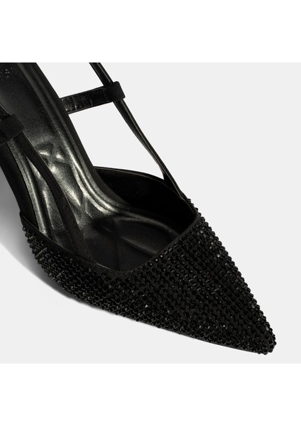 Kadın Siyah Ayarlanabilir Metal Tokalı Taşlı Abiye Ayakkabı