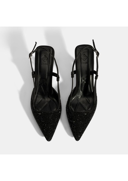 Kadın Siyah Ayarlanabilir Metal Tokalı Taşlı Abiye Ayakkabı