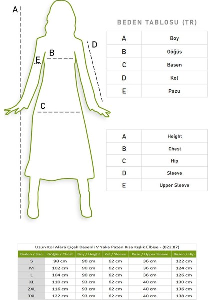 Uzun Kol Alara Çiçek Desenli V Yaka Pazen Kısa Kışlık Elbise Yeşil Ysl