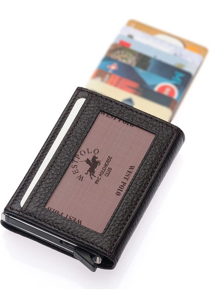 Mories Unisex Hakiki Guti Deri Kağıt Para Bölmeli ve Mekanizmalı Cüzdan Kartlık - Kahve