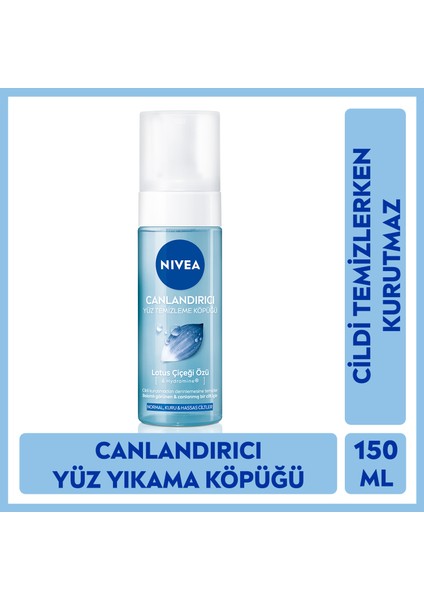 Canlandırıcı Yüz Yıkama Köpüğü 150ml, Derinlemesine Yüz Temizleme, Normal ve Hassas Ciltler, Saf Su ve Lotus Çiçeği