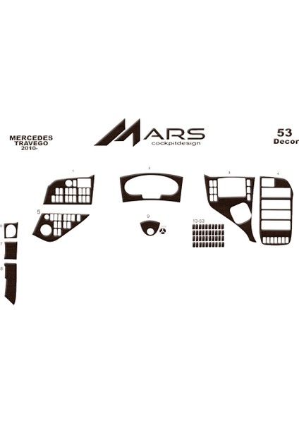 Mercedes Travego Piano Black Kaplama 2010- 53 Parça Koyu Meşe