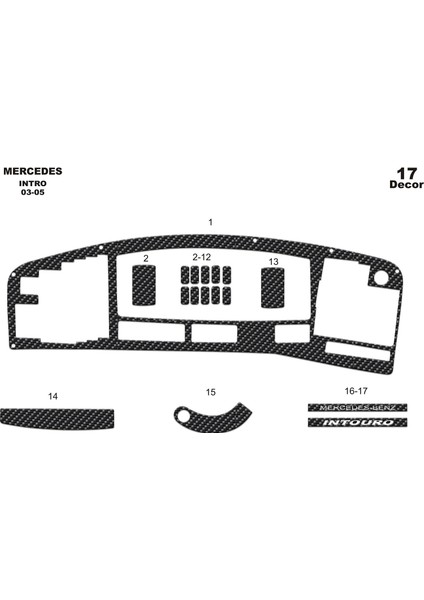 Mercedes Intro Konsol-Torpido Kaplama 2003-2005 17 Parça Karbon