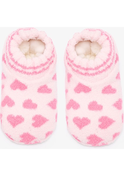 Pembe Kız Çocuk Heart Ayı Desenli Kaymaz Tabanlı Ev Patiği