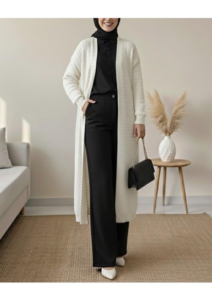 Zikzak Desenli Uzun Triko Hırka