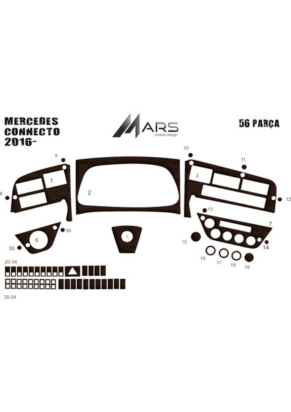 Mercedes Connecto Konsol-Torpido Kaplama 20163 56 Parça Koyu Meşe