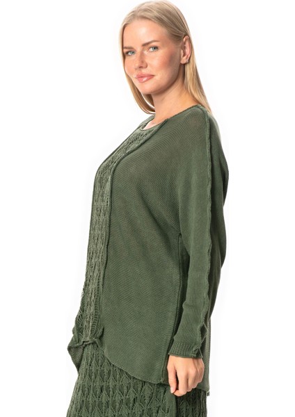 Uzun Kol Elvan Sonbahar ve Kışlık Triko Bluz Haki Hk indirimleri