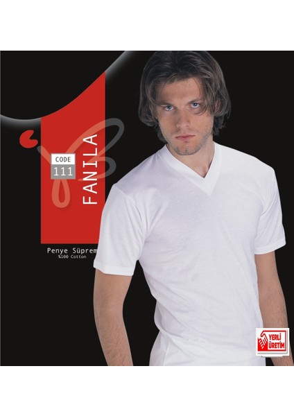 Erkek Beyaz Süprem Yarım Kollu V Yaka % 100 Pamuklu Fanila 3’lü Paket 111-3B