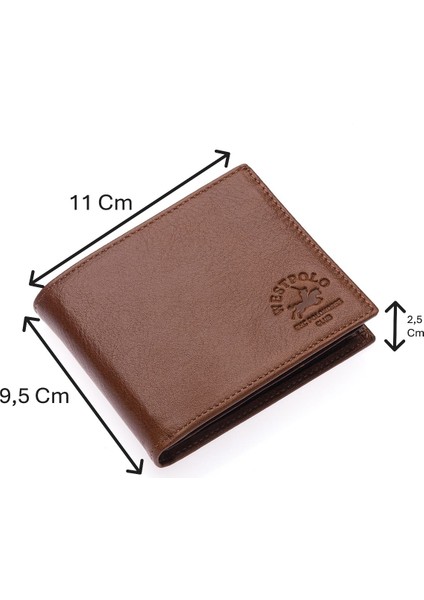 Hakiki Deri Kağıt Para, Bozuk Para ve Bol Kart Bölmeli Erkek Cüzdanı - Taba