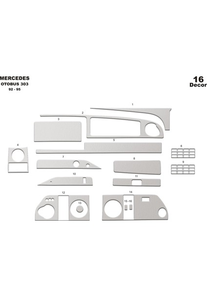 Mercedes 303 Konsol-Torpido Kaplama 1992-1995 16 Parça Alüminyum