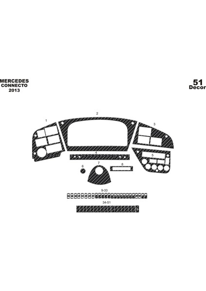 Mercedes Connecto Konsol-Torpido Kaplama 2013 51 Parça Karbon