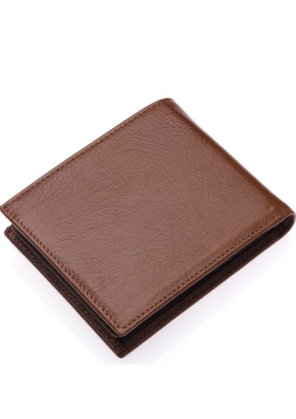 Hakiki Deri Kağıt Para, Bozuk Para ve Bol Kart Bölmeli Erkek Cüzdanı - Taba