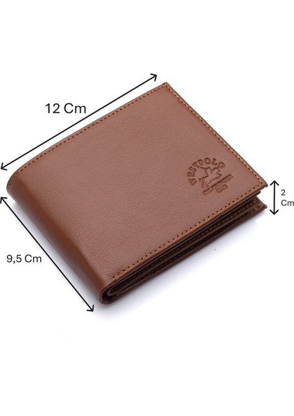 Hakiki Deri Kağıt Para, Bozuk Para ve Bol Kart Bölmeli Erkek Cüzdanı - Taba