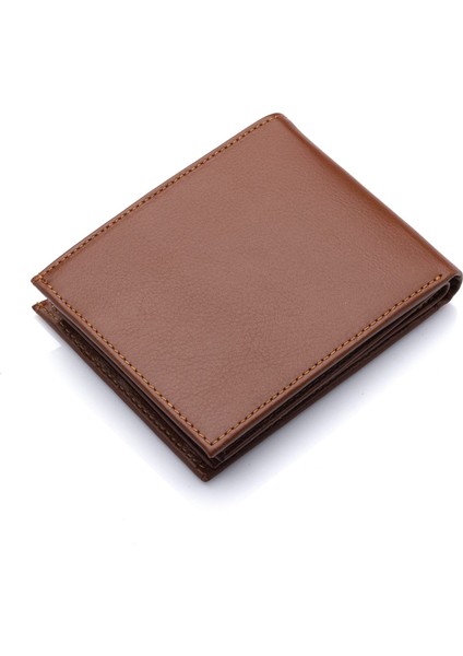 Hakiki Deri Kağıt Para, Bozuk Para ve Bol Kart Bölmeli Erkek Cüzdanı - Taba