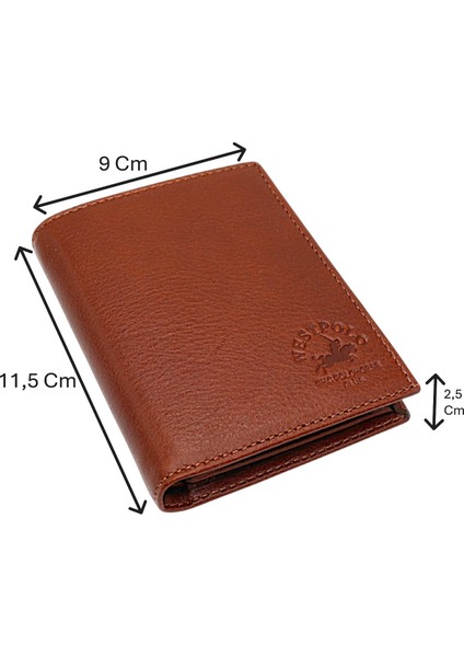 Hakiki Deri Kağıt Para ve Bol Kart Bölmeli Erkek Cüzdanı - Taba