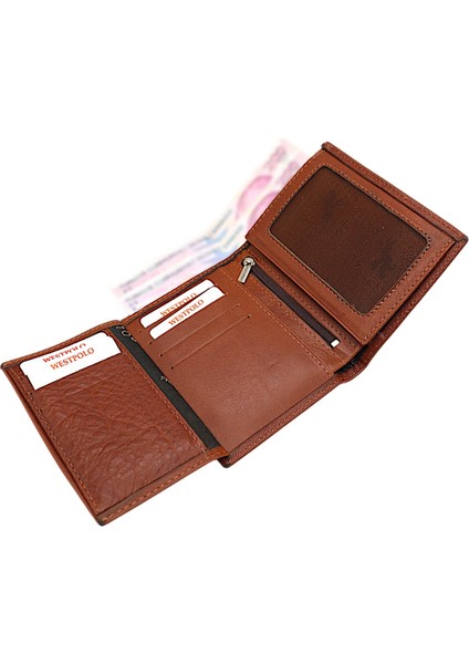 Hakiki Deri Kağıt Para ve Bol Kart Bölmeli Erkek Cüzdanı - Taba fırsatları
