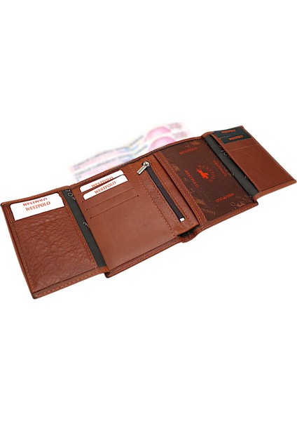 Hakiki Deri Kağıt Para ve Bol Kart Bölmeli Erkek Cüzdanı - Taba indirimleri
