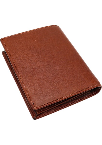 Hakiki Deri Kağıt Para ve Bol Kart Bölmeli Erkek Cüzdanı - Taba