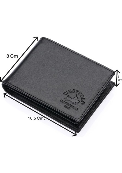 Hakiki Deri Bozuk Para ve Kart Bölmeli Erkek Cüzdanı - Siyah