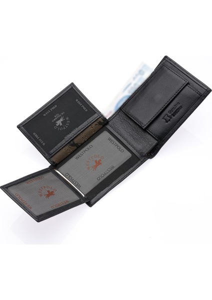 Hakiki Deri Bozuk Para ve Kart Bölmeli Erkek Cüzdanı - Siyah fırsatları