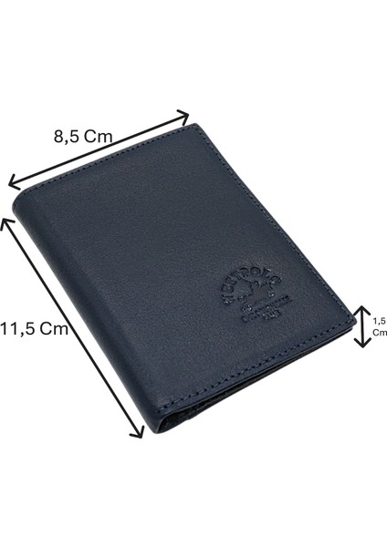 Hakiki Deri Kağıt Para ve Bol Kart Bölmeli Unisex Cüzdan - Lacivert